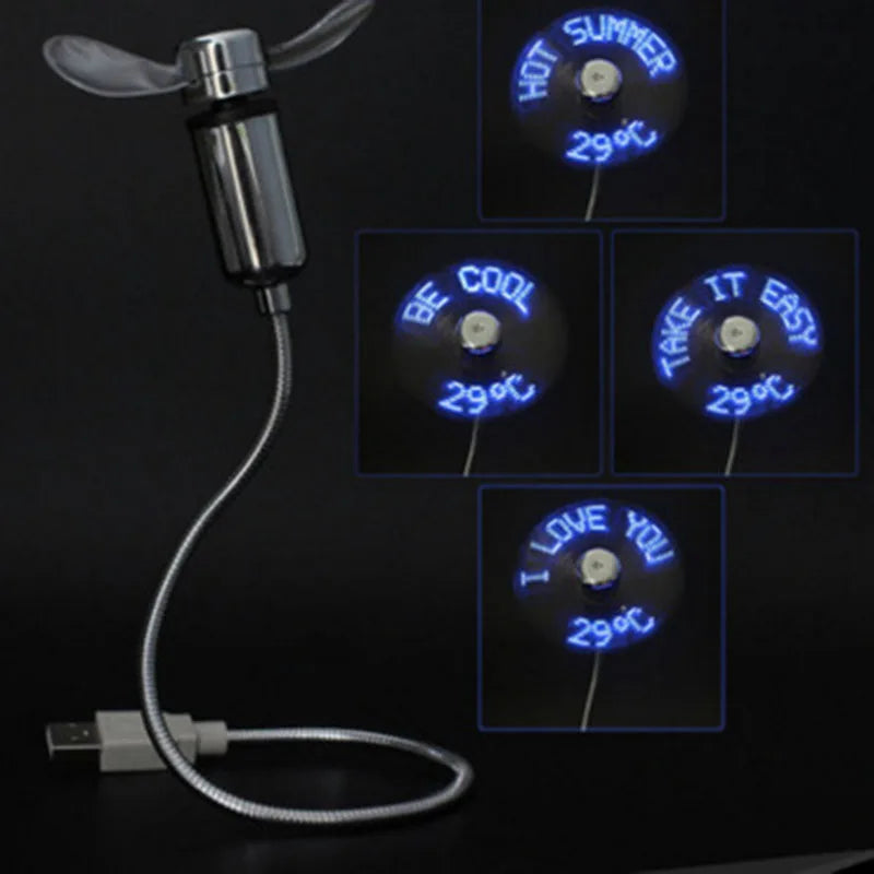 Ventilador USB creativo, ventilador USB con luz LED RGB programable, cuello de cisne flexible, mini ventilador USB para mensajes DIY para PC, portátiles, notebooks y ordenadores de sobremesa.