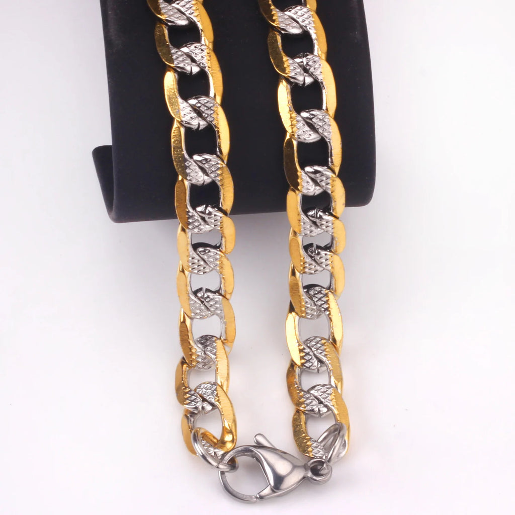 Collar de cadena cubana LUXUSTEEL para hombre y mujer, chapado en oro, color plata, acero inoxidable, patrón de eslabones curb
