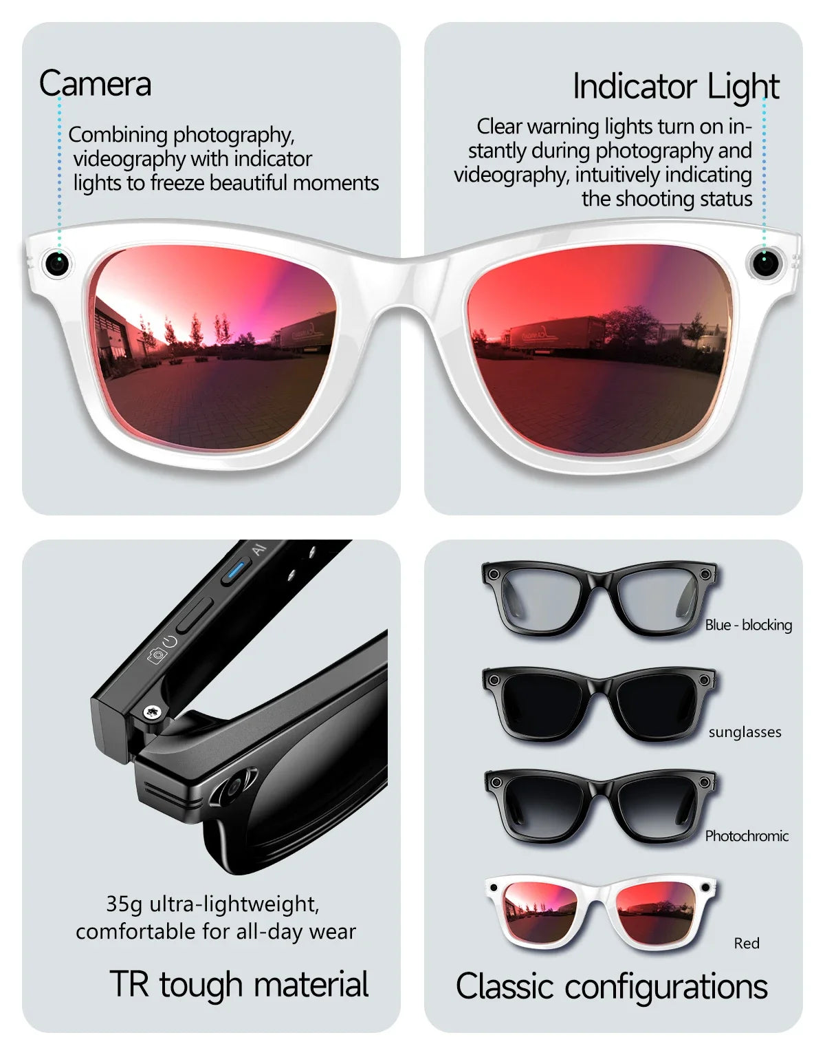 Gafas de sol inteligentes 2025 con IA, cámara de vídeo de 8 MP, traducción, Bluetooth, llamadas, reproducción de música, para hombres y mujeres, grabación al 100%.