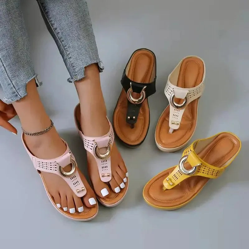 Sandalias de verano para mujer 2024, sandalias de cuña con plataforma de talla grande, chanclas antideslizantes con punta abierta, zapatos de playa cómodos para mujer