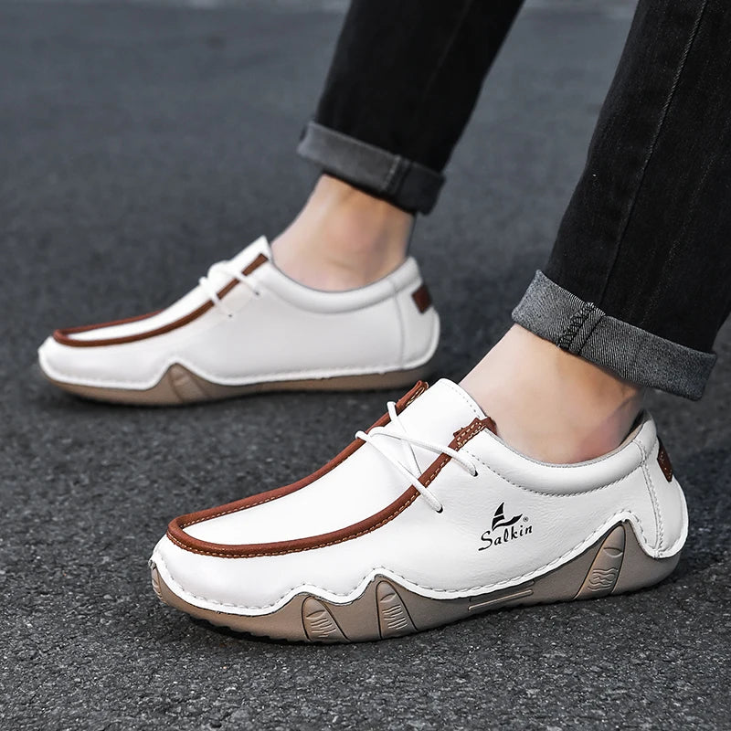 Zapatillas de moda para mujer, hechas a mano, de cuero, estilo casual, con plataforma, mocasines, transpirables, para conducir, tallas grandes.