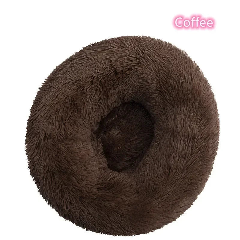 Cama para gatos de pelo largo ultrasuave, de felpa lavable, cama relajante tipo donut, cómoda y funcional.