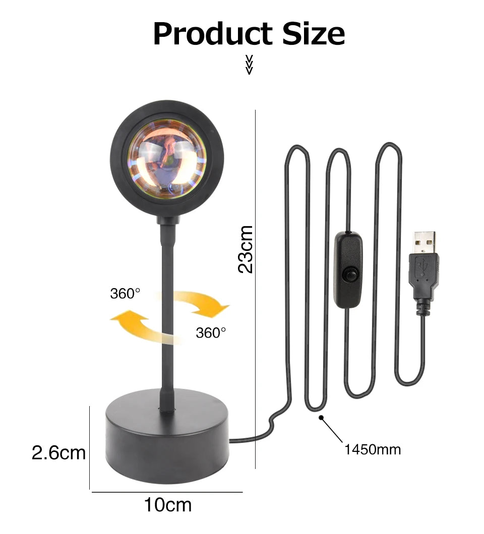 Lámpara USB con efecto atardecer, proyector de atardecer, luz ambiental.